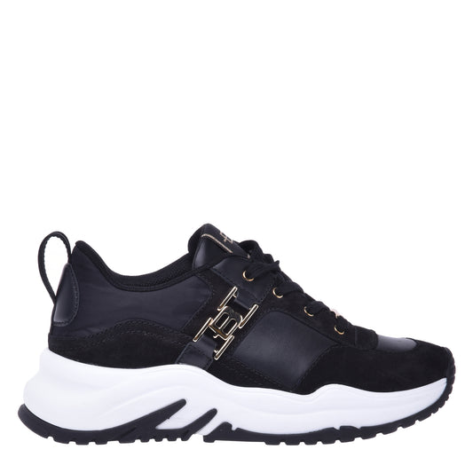 Baskets basses en cuir et daim noir