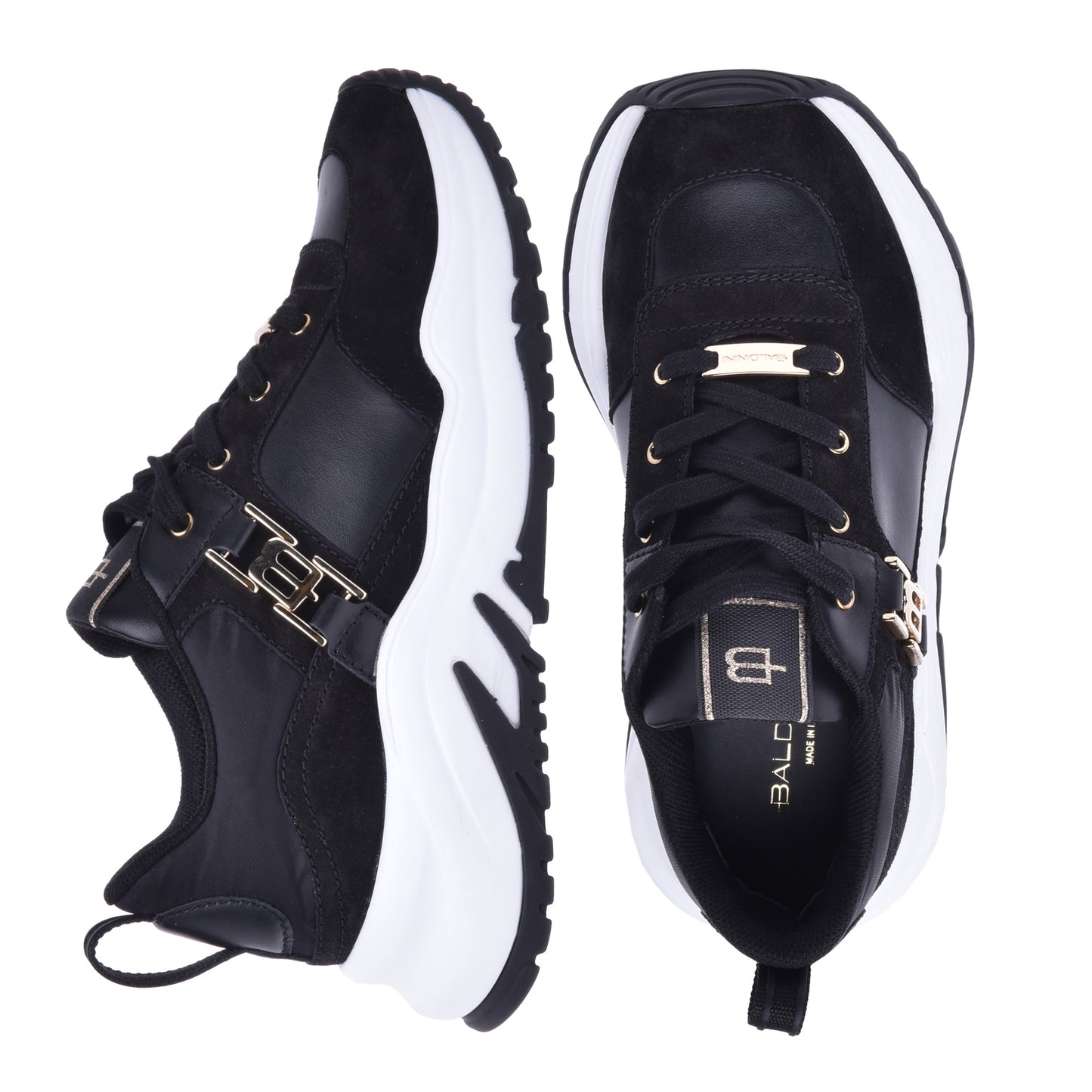 Baskets basses en cuir et daim noir