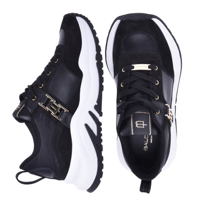 Baskets basses en cuir et daim noir