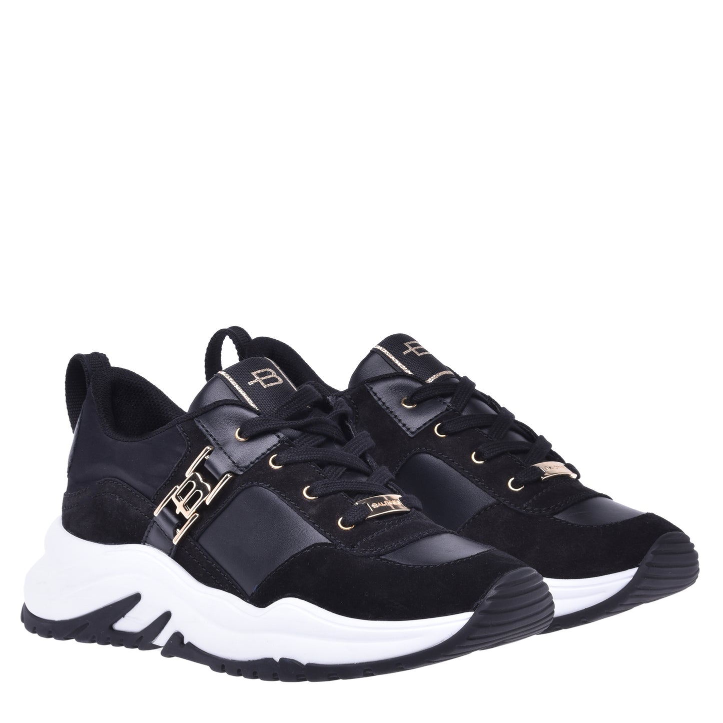 Baskets basses en cuir et daim noir