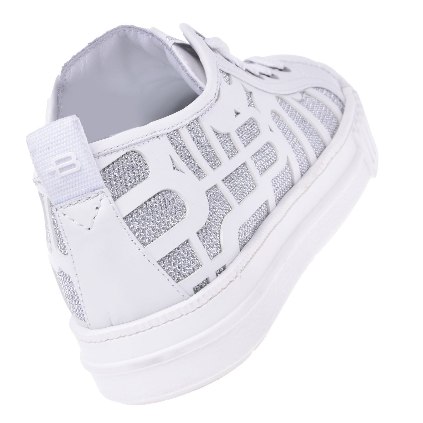 Baskets basses en cuir blanc et tissu pailleté