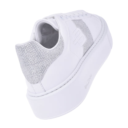 Baskets basses en cuir blanc et tissu pailleté