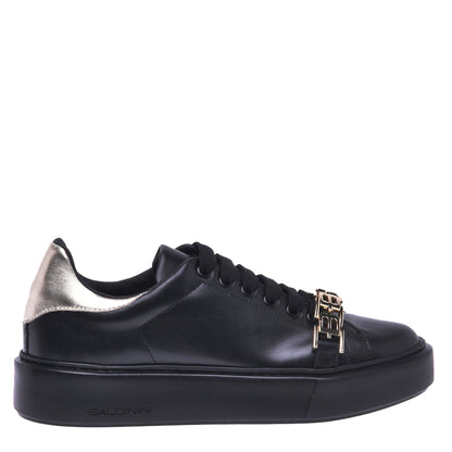 Baskets basses en cuir noir et platine