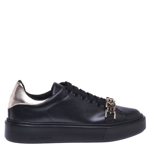 Baskets basses en cuir noir et platine