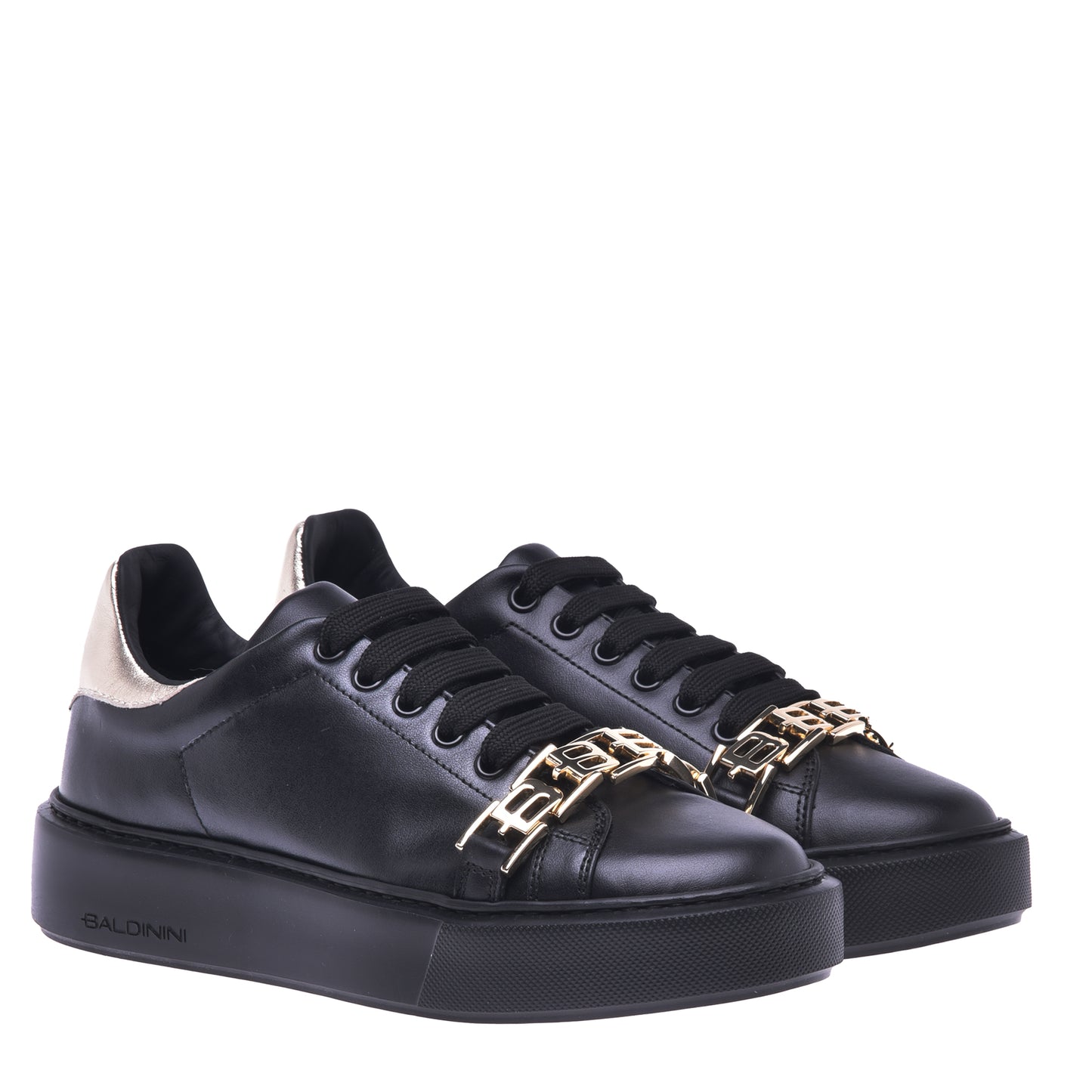 Baskets basses en cuir noir et platine