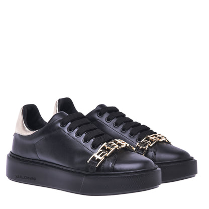 Baskets basses en cuir noir et platine