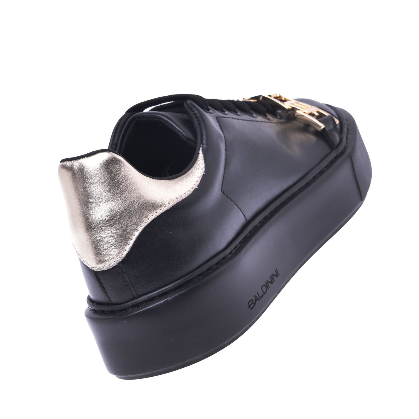 Baskets basses en cuir noir et platine