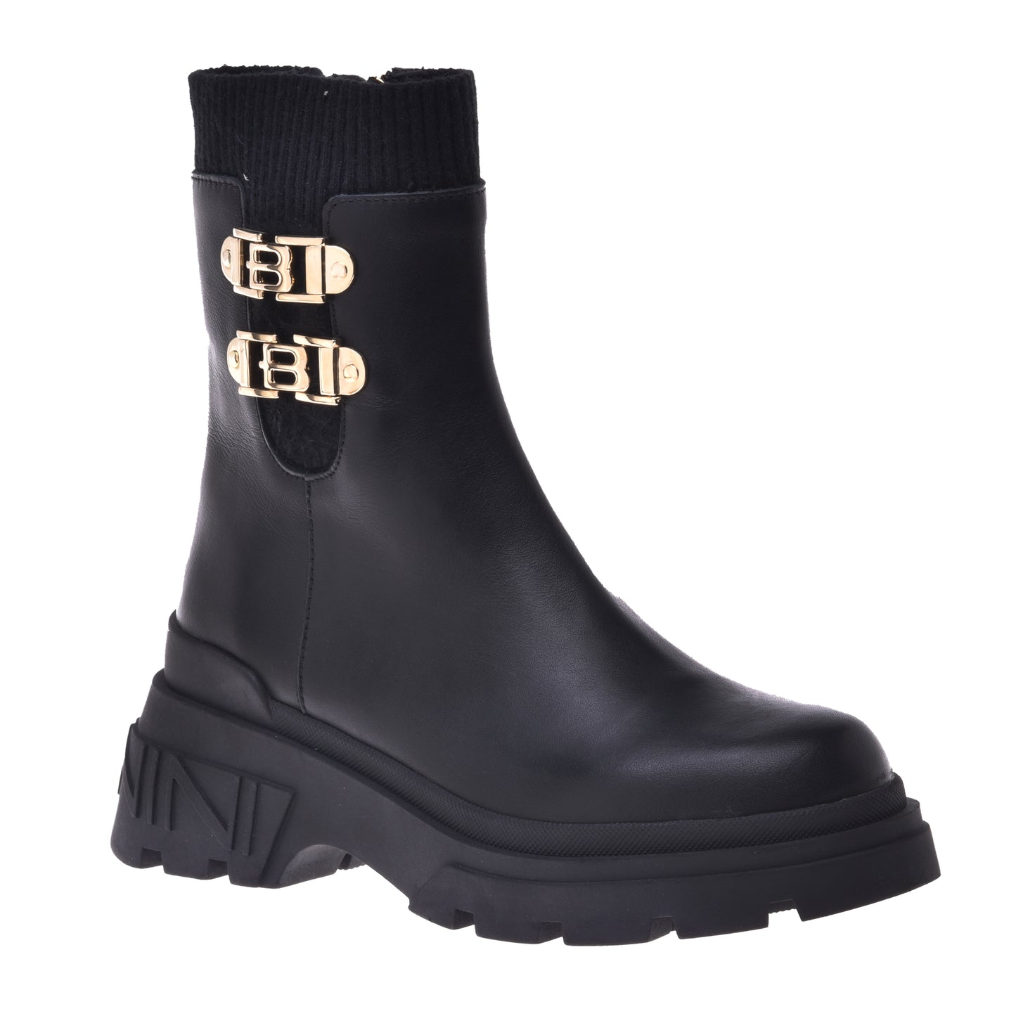 Black calfskin and fabric ankle boot