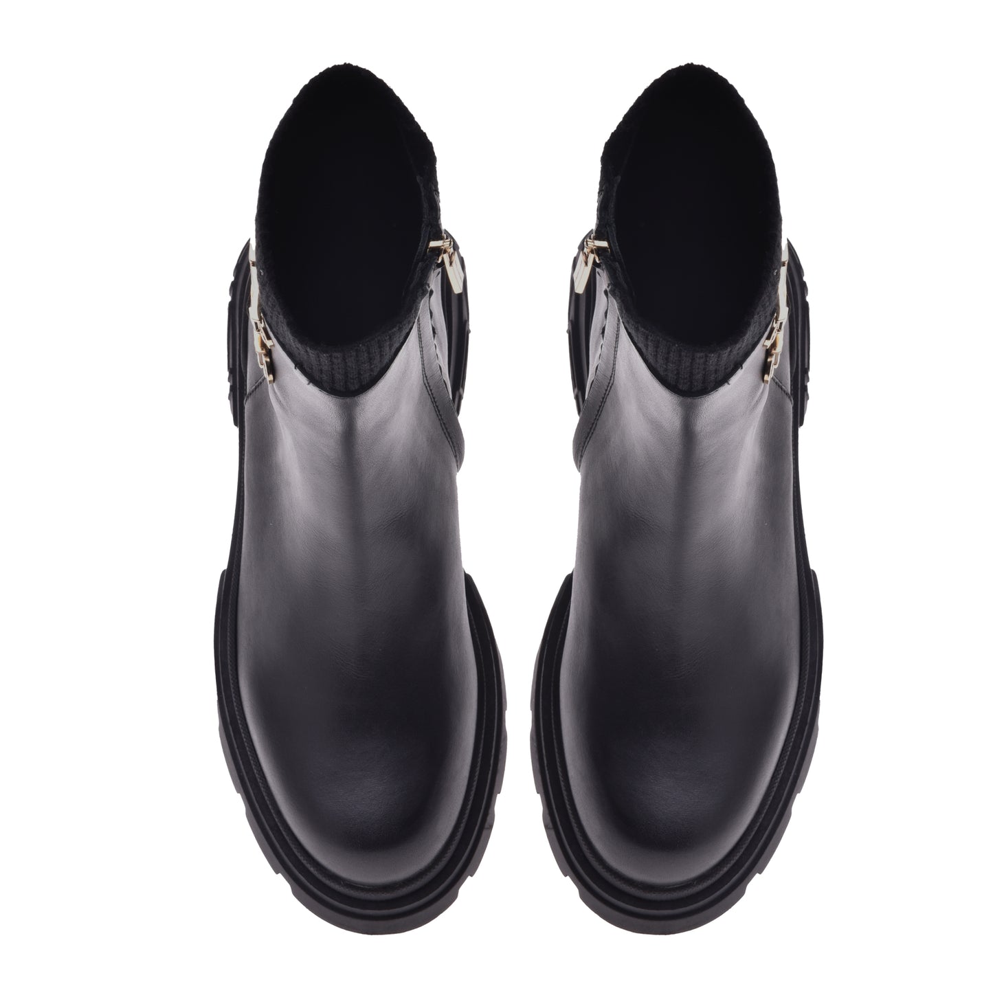 Black calfskin and fabric ankle boot