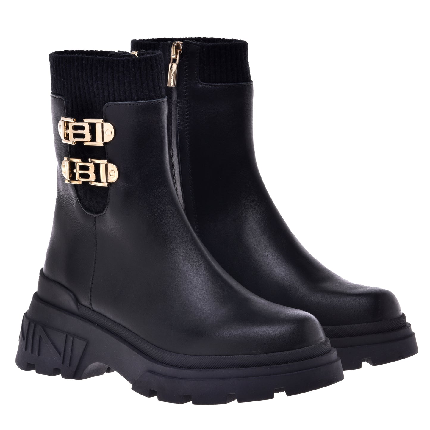 Black calfskin and fabric ankle boot