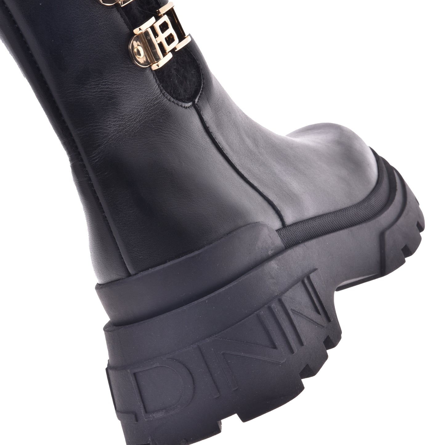Black calfskin and fabric ankle boot
