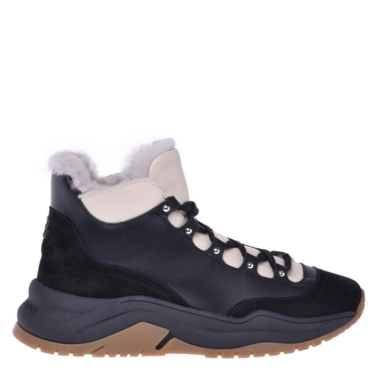 Sneakers montantes en croûte et cuir de veau noir