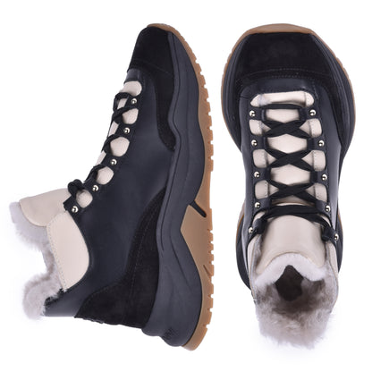 Sneakers montantes en croûte et cuir de veau noir