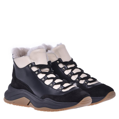 Sneakers montantes en croûte et cuir de veau noir
