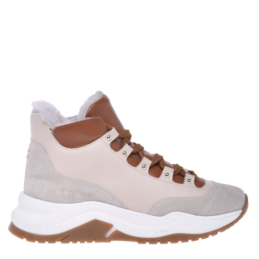Sneakers montantes en croûte et cuir de veau vanille