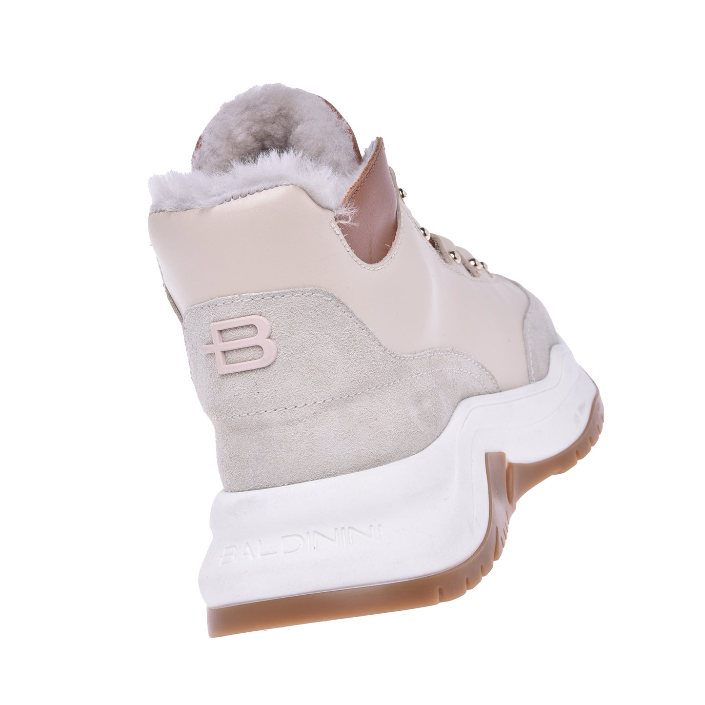 Sneakers montantes en croûte et cuir de veau vanille