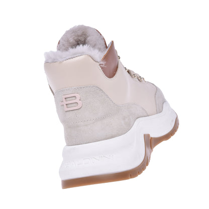 Sneakers montantes en croûte et cuir de veau vanille