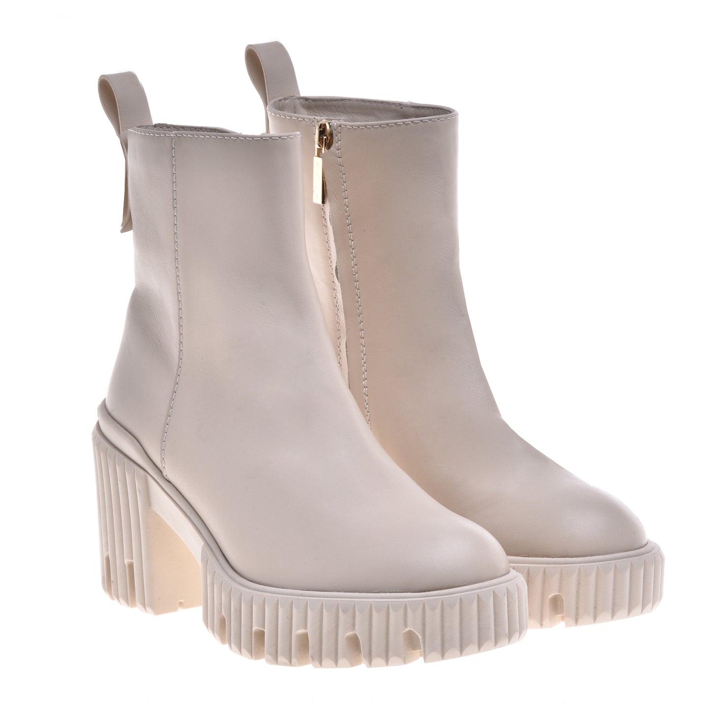 Beige calfskin ankle boots
