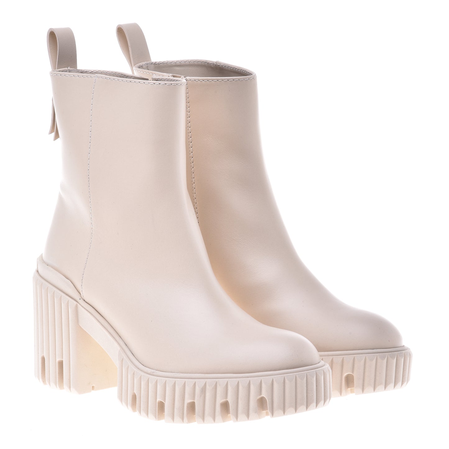 Beige calfskin ankle boots