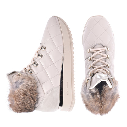Sneakers montantes en nappa matelassé vanille et fourrure de lapin