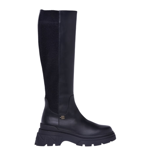 Bottes en cuir de veau et tissu nylon noir