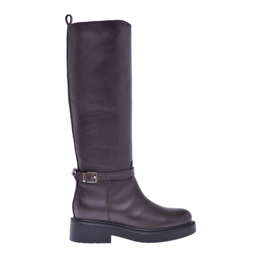 Botte en cuir de veau brun foncé