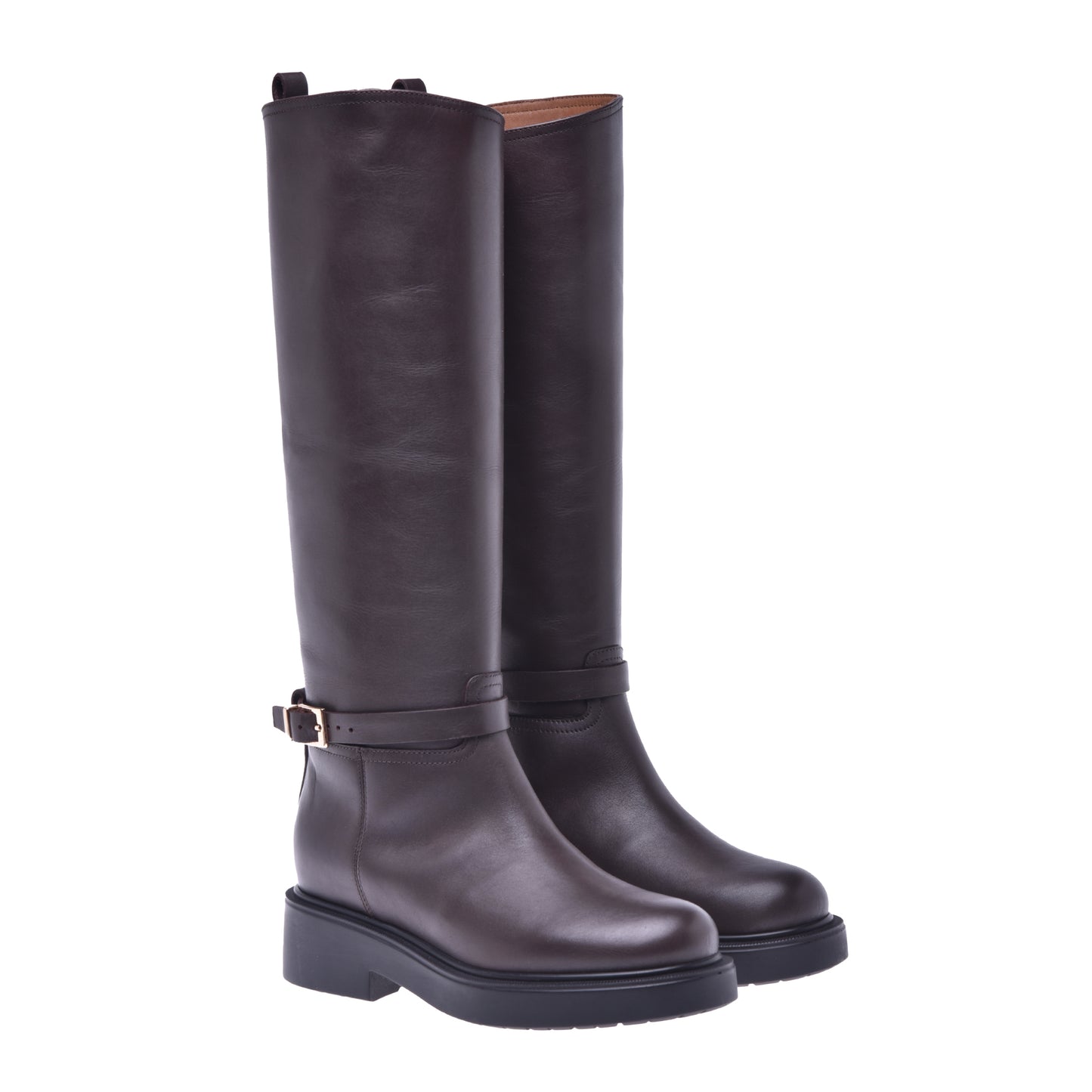 Botte en cuir de veau brun foncé