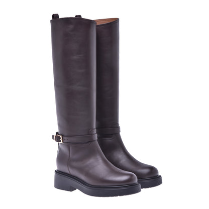 Botte en cuir de veau brun foncé