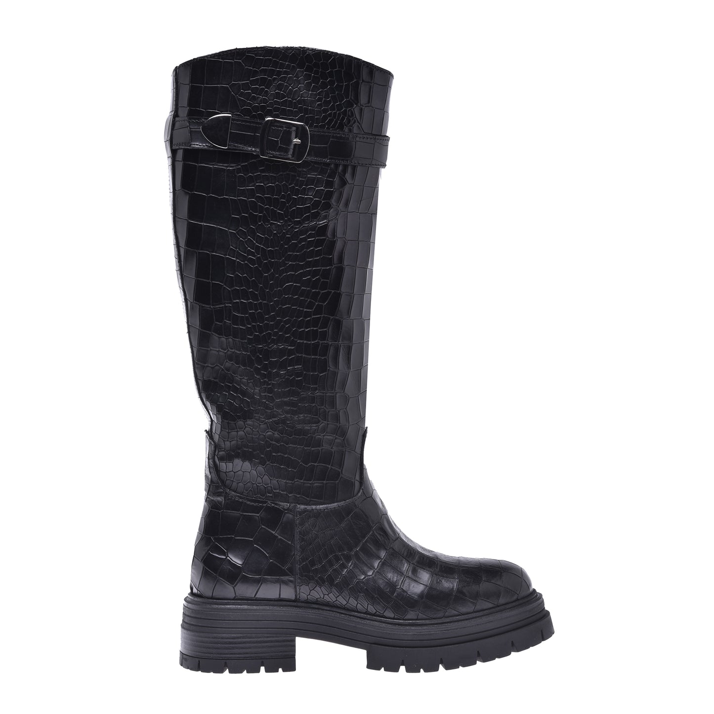 Botte en croco imprimé noir
