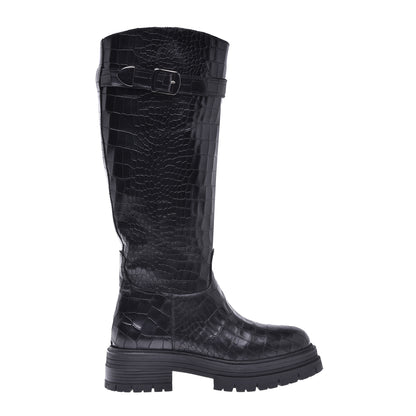 Botte en croco imprimé noir