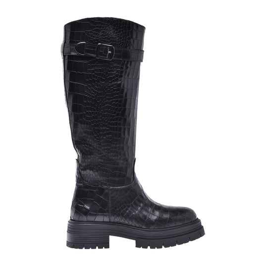 Botte en croco imprimé noir