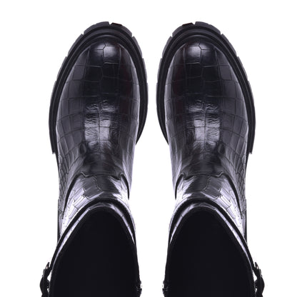 Botte en croco imprimé noir