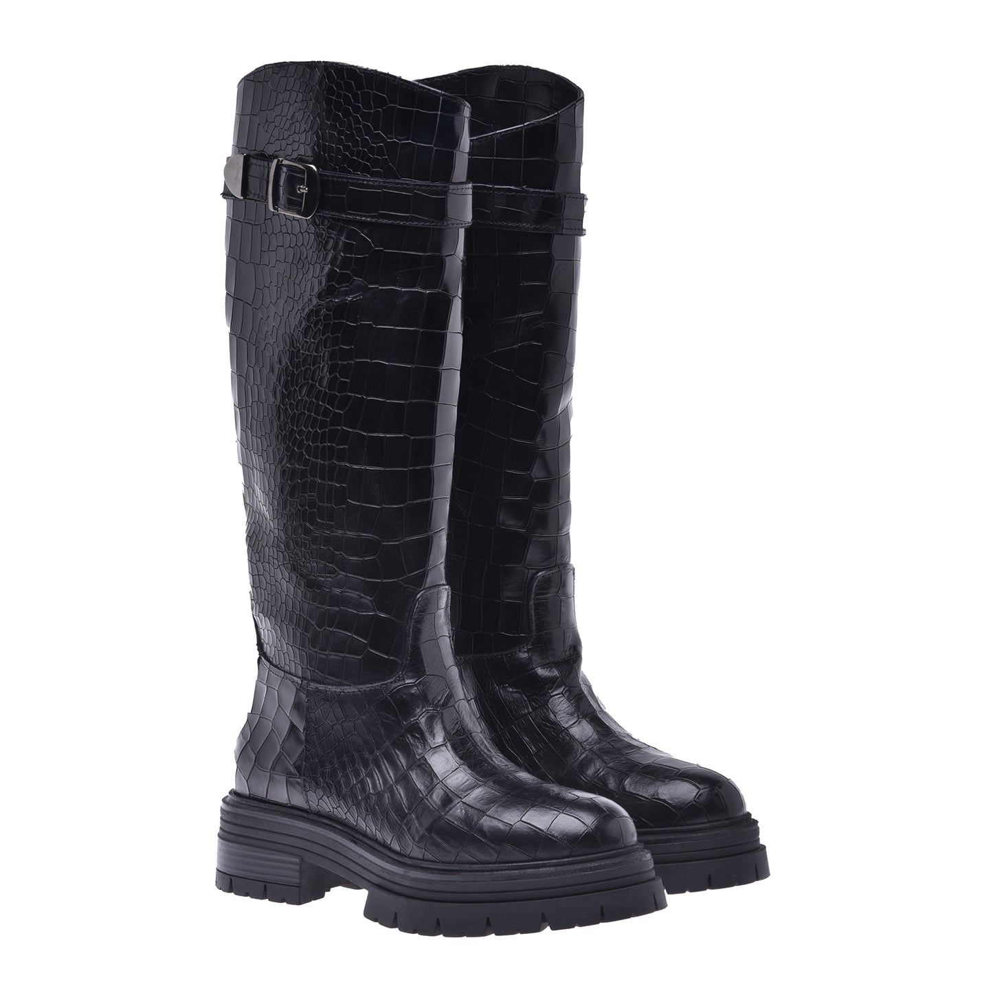 Botte en croco imprimé noir