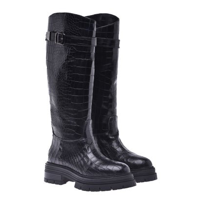 Botte en croco imprimé noir