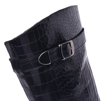 Botte en croco imprimé noir