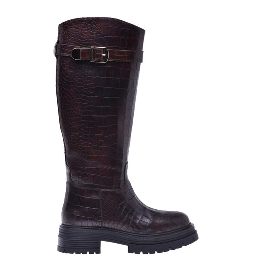 Botte en croco imprimé brun foncé