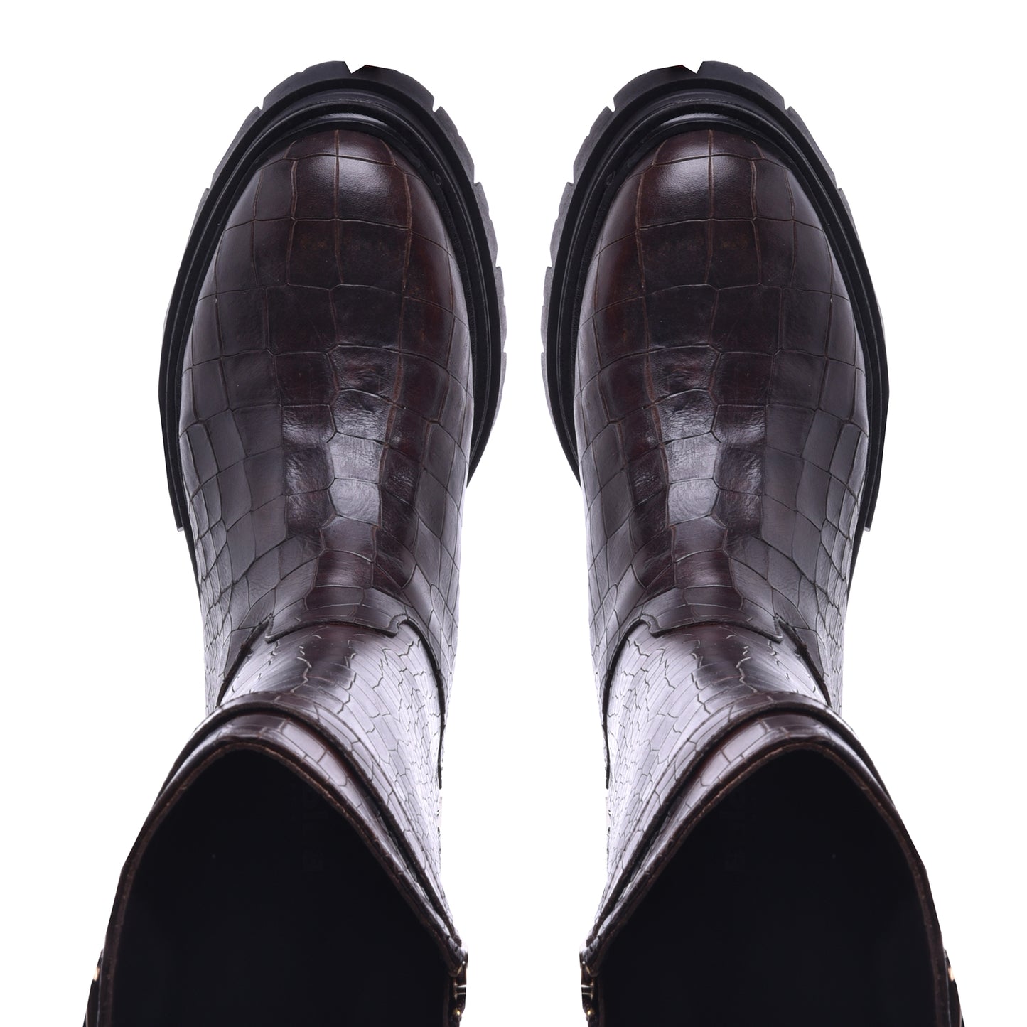 Botte en croco imprimé brun foncé