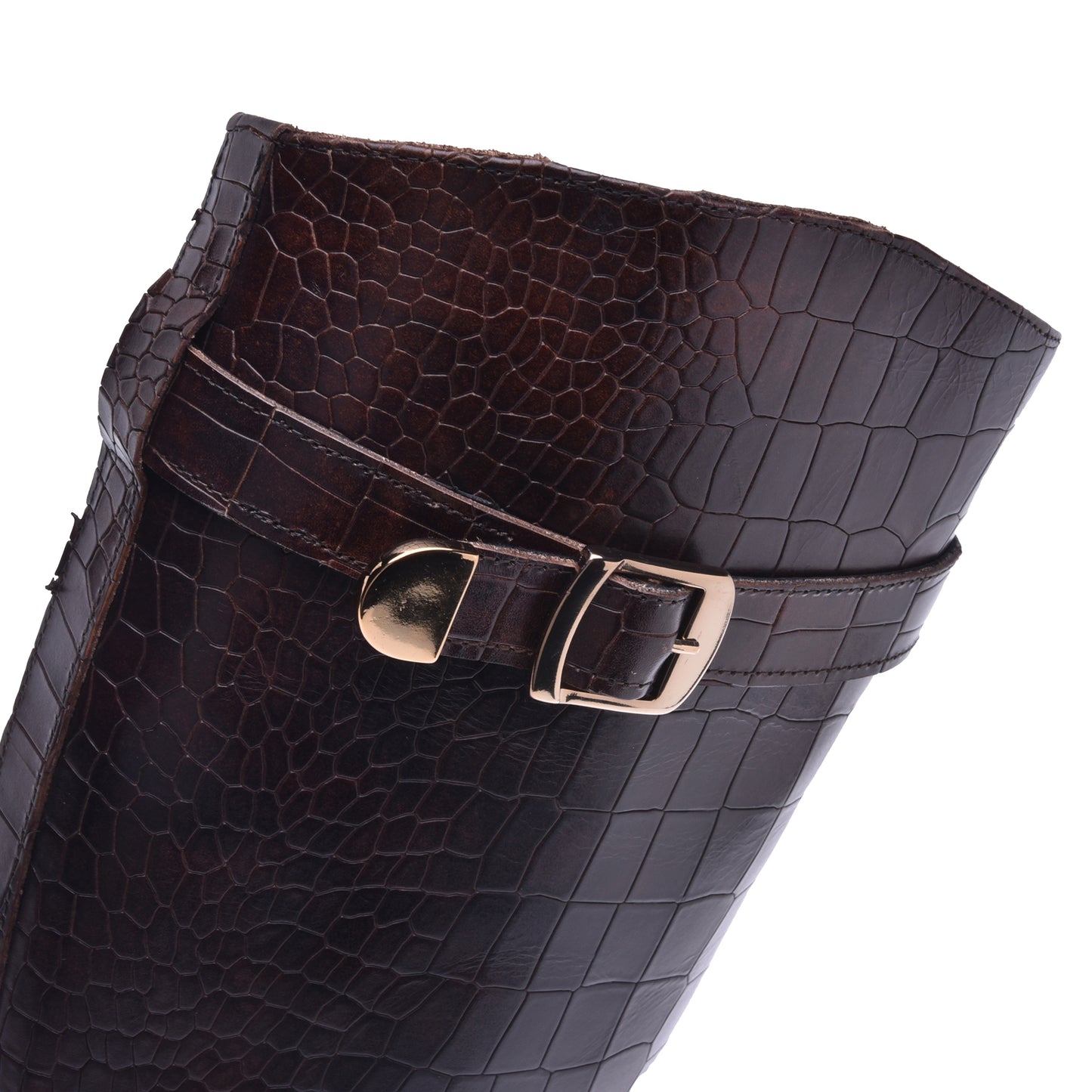 Botte en croco imprimé brun foncé
