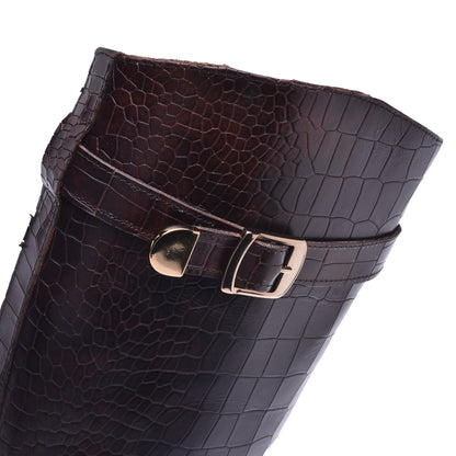Botte en croco imprimé brun foncé