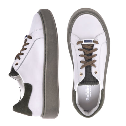 Basket basse en cuir nappa crème et tissu vert