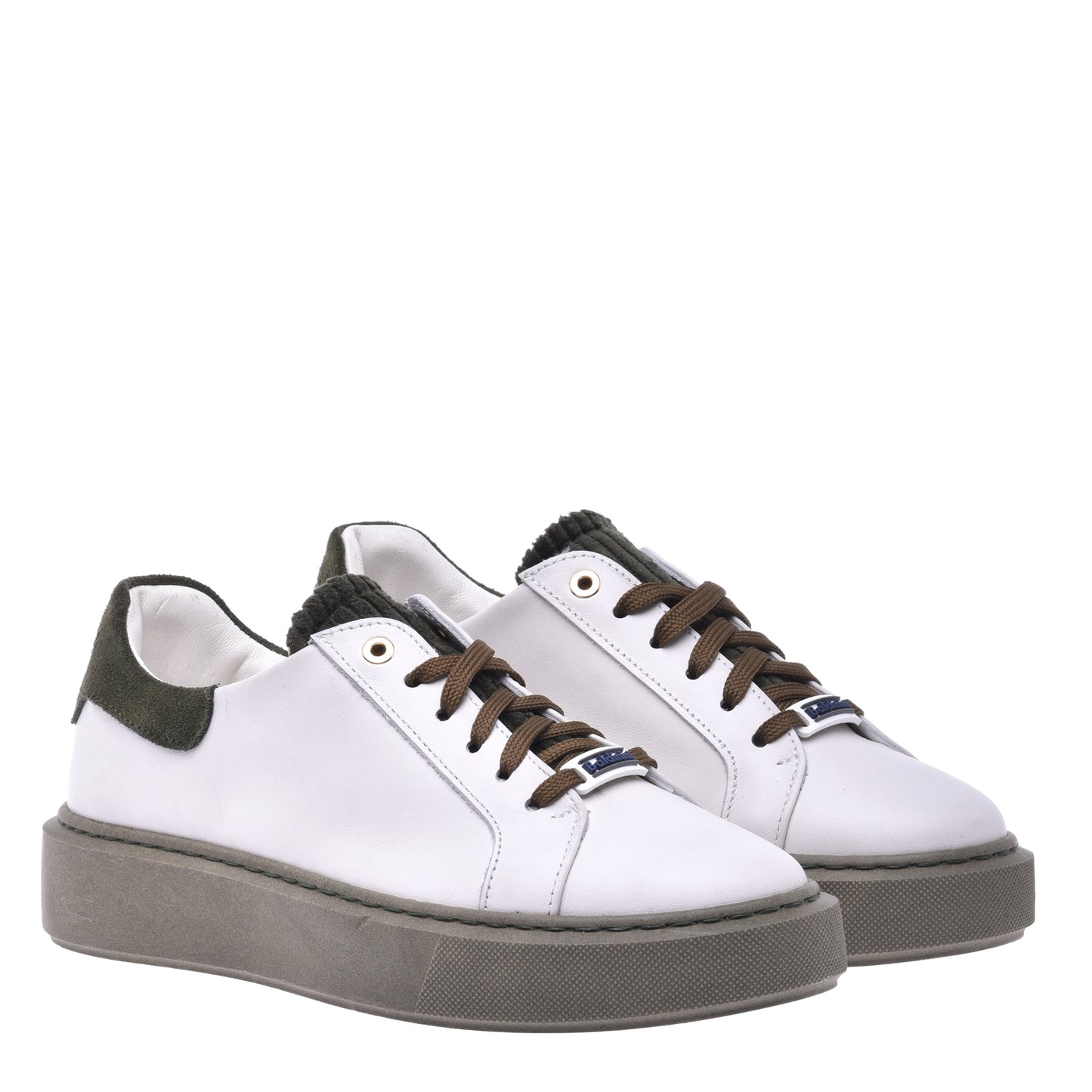 Basket basse en cuir nappa crème et tissu vert