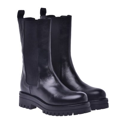 Black leather ankle boot