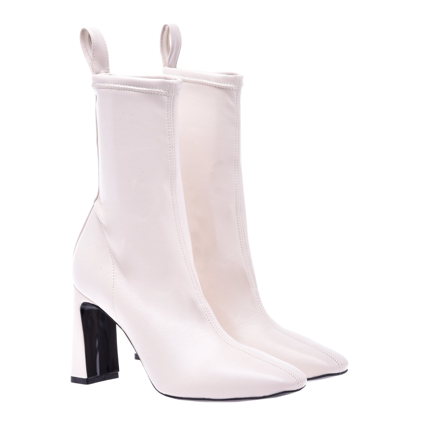 Ivory nappa leather stretch ankle boots
