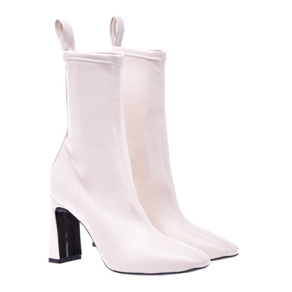 Ivory nappa leather stretch ankle boots
