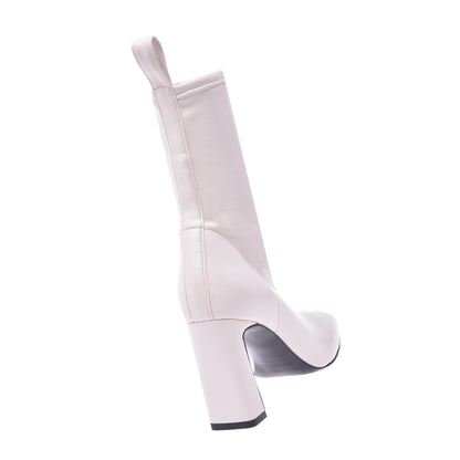 Ivory nappa leather stretch ankle boots