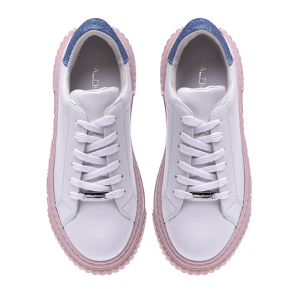 Basket tennis en cuir de veau blanc et paillettes bleu clair