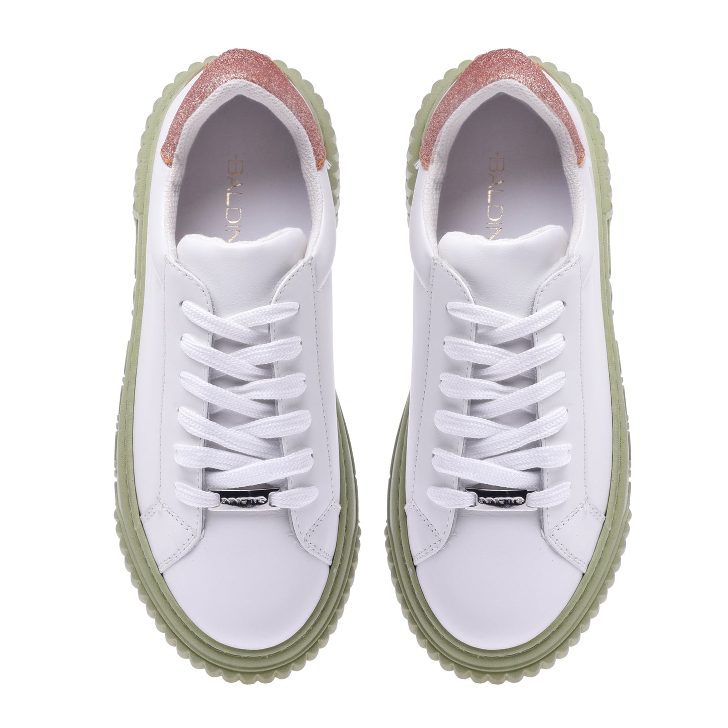 Basket tennis en cuir de veau blanc et paillettes orange