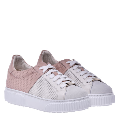Sneakers en daim et nappa rose poudré