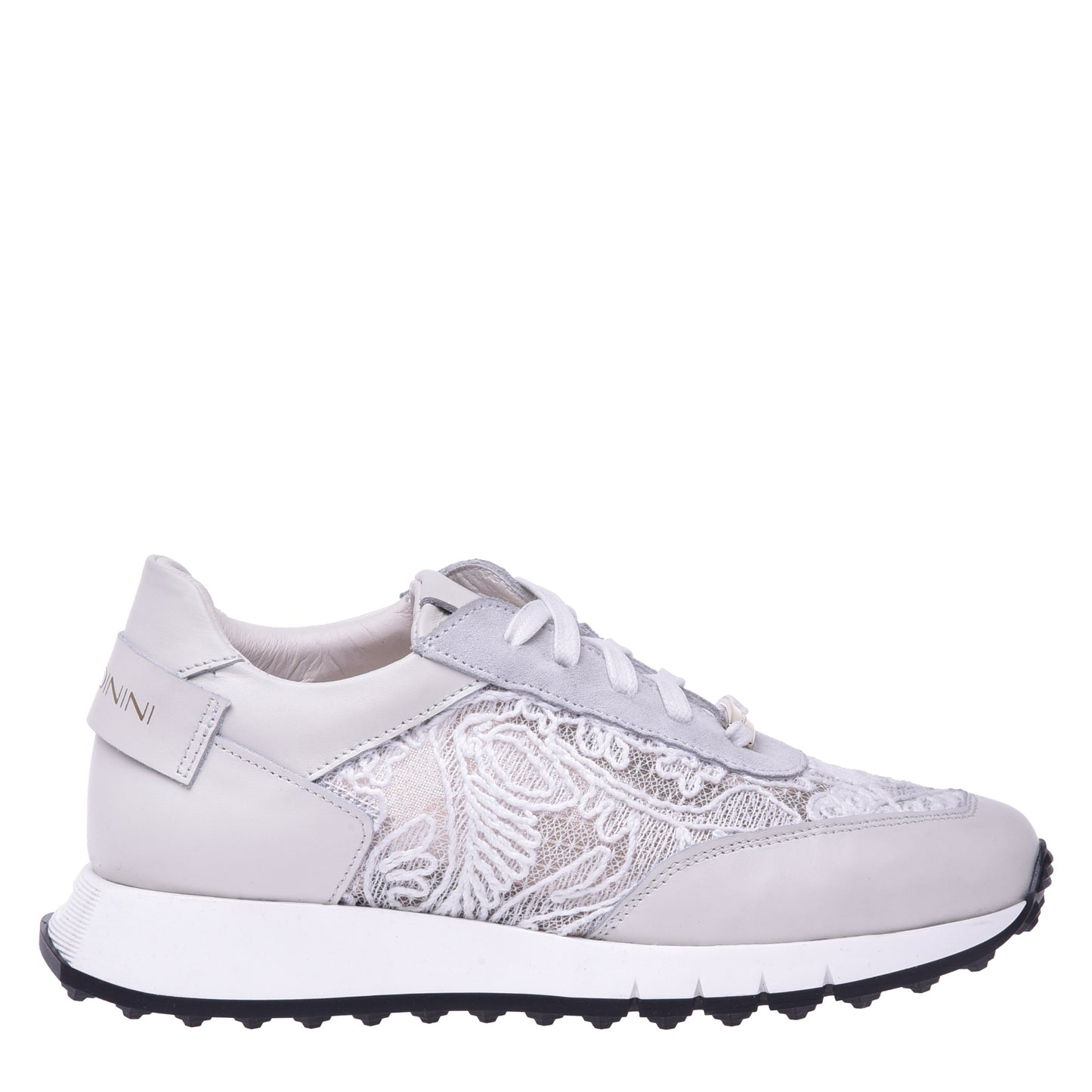 Sneakers en nappa et dentelle blanche