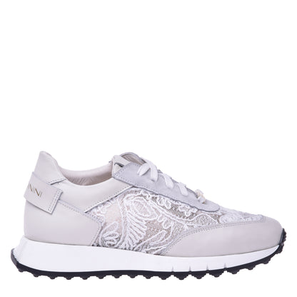 Sneakers en nappa et dentelle blanche